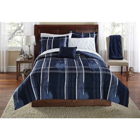 Mainstays Blue Plaid 8 Piece Bed In A Bag Comforter Set With Sheets