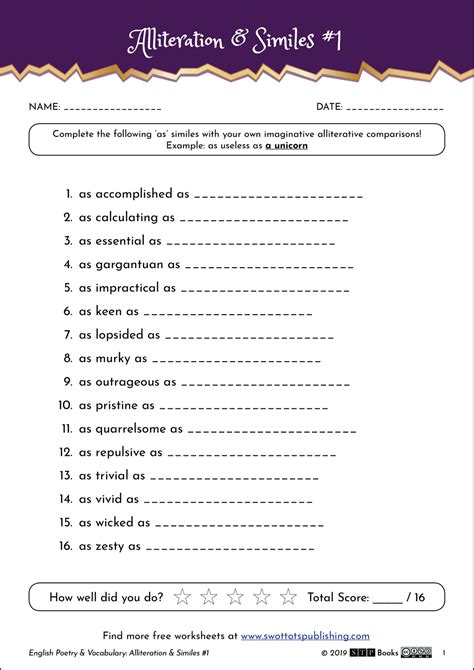 Alliteration And Similes Exercise Ks Stp Books Worksheets Library