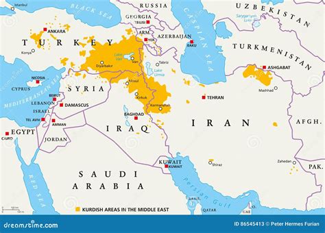 Kurdish Areas In The Middle East Political Map Stock Vector