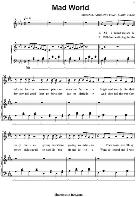 Mad World Piano Sheet Music Gary Jules - ♪ SHEETMUSIC-FREE.COM