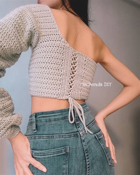 Crochet One Shoulder Bow Top Roupas De Croch Top Cropped Croche