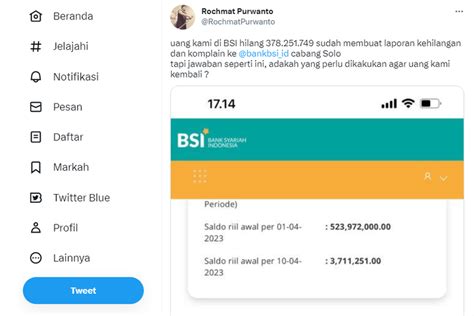 Viral Twit Nasabah Mengaku Kehilangan Uang Rp Juta Ini Tanggapan Bsi