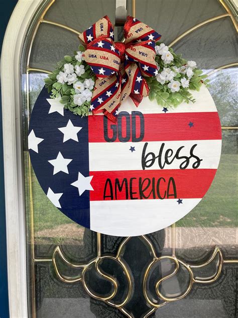 God Bless America Door Hanger 4th Of July Door Wreath Etsy