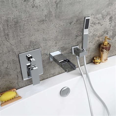 Luxury Modern Waterfall Wall Mount Solid Brass Bathtub Filler Faucet