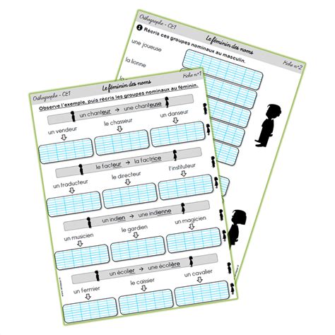 Le féminin des noms Exercices CE1 Lutin Bazar