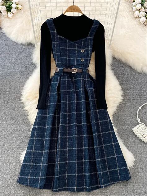 High Quality Fall Winter Women Sweater Overalls Dress Sets Casual