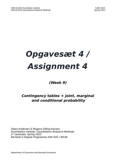 Assignment Opgaves T U Kvantitativ Metode For R