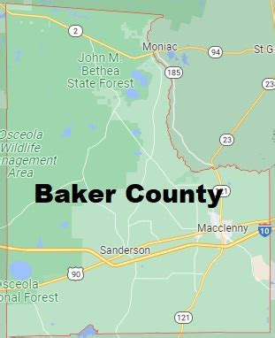 Baker County on the map of Florida 2024. Cities, roads, borders and ...