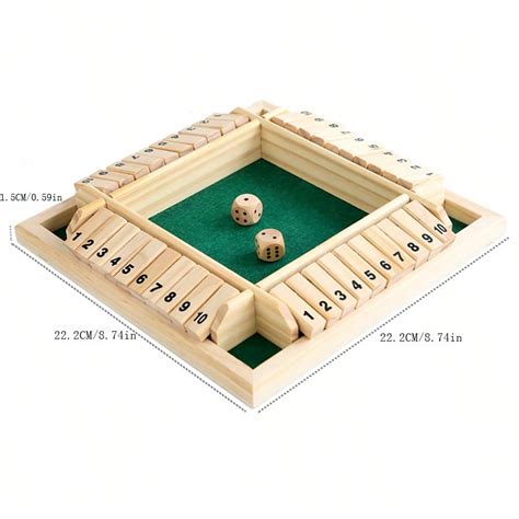 Four Sided 10 Numbers Shut The Box Board Game Wooden Flaps Dice Set