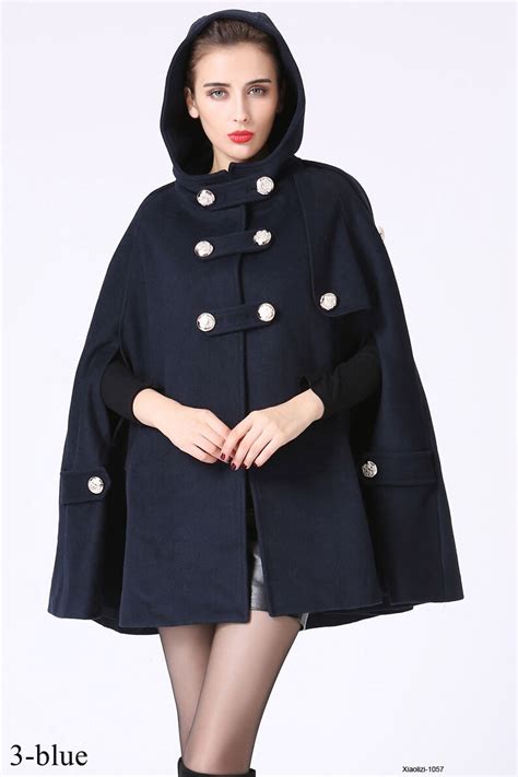 Black Wool Cape Coat Hooded Cape Coat Women Cape Military Etsy