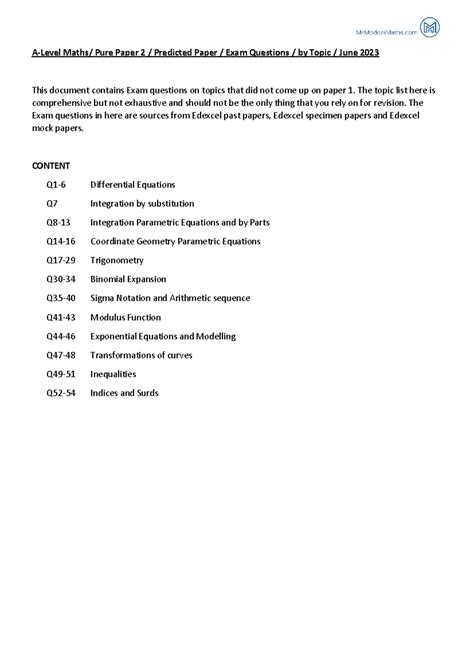 A Level Maths Pure Paper Predicted Paper June A Level Maths