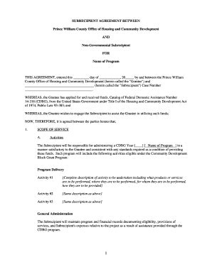 Subrecipient Agreement Between Prince William County Government