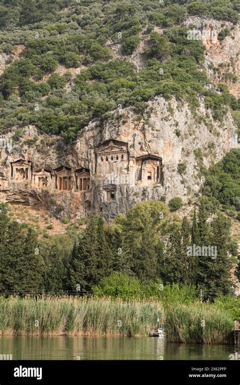 The Lycian Style Tombs Carved Into The Cliffs Above Dalyan In Turkey