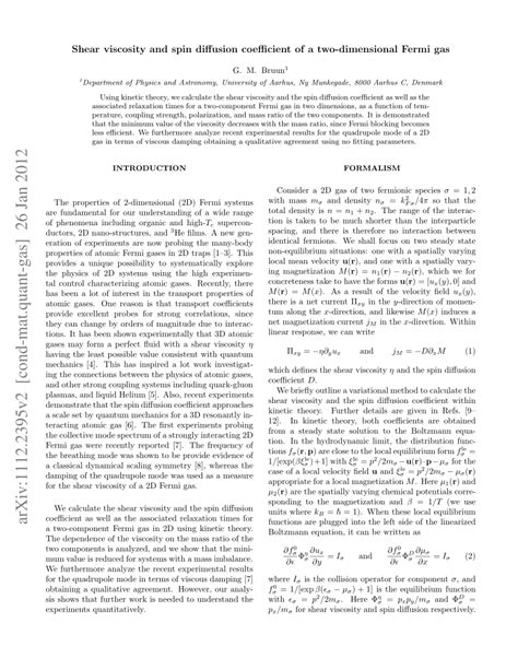 Pdf Shear Viscosity And Spin Diffusion Coefficient Of A Two