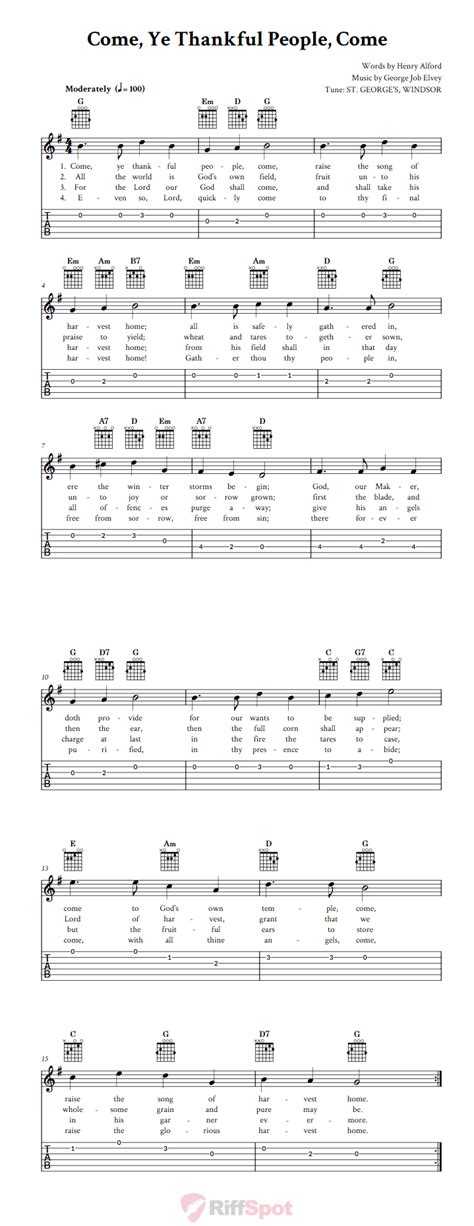 Come, Ye Thankful People, Come - Easy Guitar Sheet Music and Tab with Chords and Lyrics