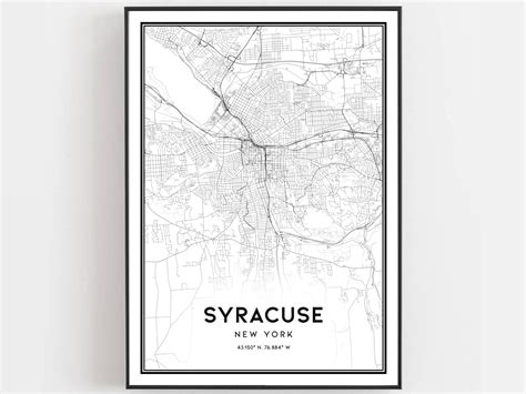 Syracuse Map Print Syracuse Map Poster Wall Art Ny City Map Etsy