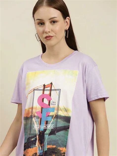 Buy Difference Of Opinion Womens Lavender Graphic Boxy Regular Cotton T Shirt Online At Best