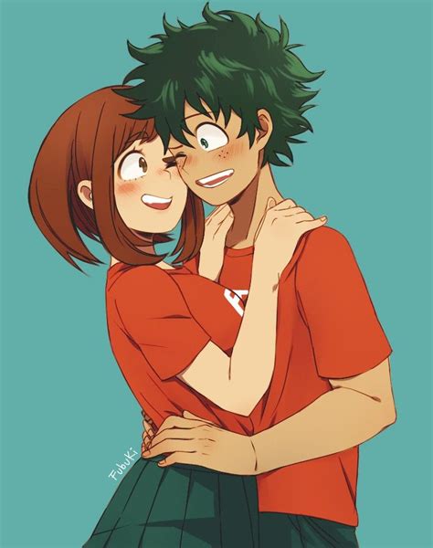 Boku No Hero Academia Izuku Midoriya And Uraraka Ochako Izuocha Izuku Midoriya Casal Anime