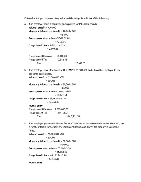 Fringe Benefit Tax Review Notes Determine The Gross Up Monetary