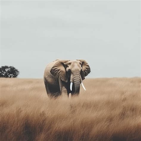 Um Elefante Em Um Campo De Grama Alta Imagem Premium Gerada IA