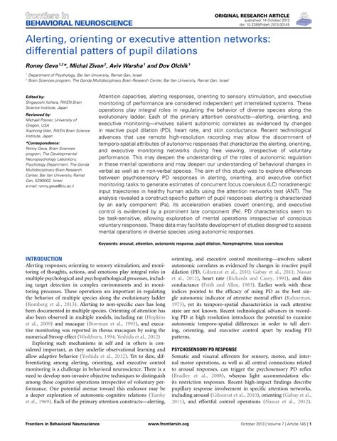 Pdf Alerting Orienting Or Executive Attention Networks Differential Patters Of Pupil Dilations