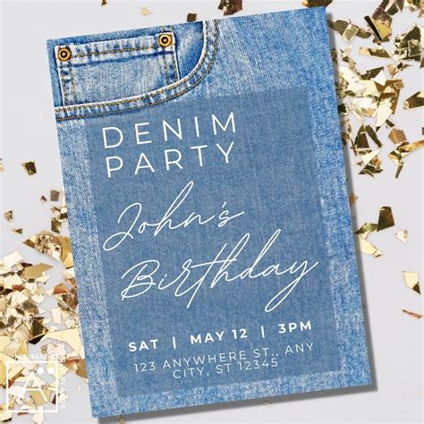 Denim Birthday Invitation Denim Invite Denim Party Blue Jeans And