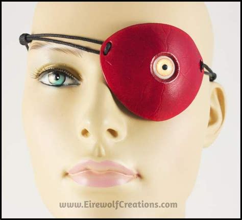 Creepy Yellow Eyeball Pirate Eye Patch Red Leather Handmade Masquerade