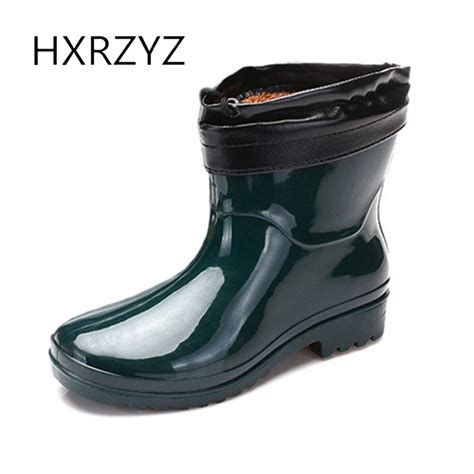 Hxrzyz Women Ankle Rain Boots Large Size Plus Cotton Boots Female Springautumn Fashion Slip