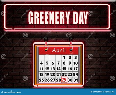 29 April Greenery Day Neon Text Effect On Bricks Background Stock