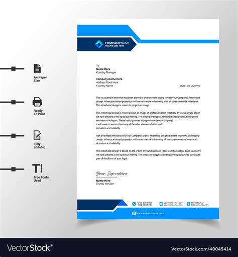 Abstract Business Letterhead Template Blue Modern Vector Image