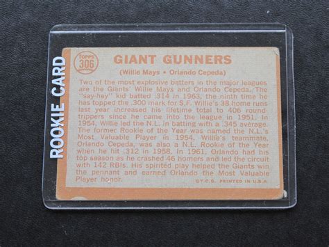 Topps Baseball Willie Mays Orlando Cepeda Giant Gunners B