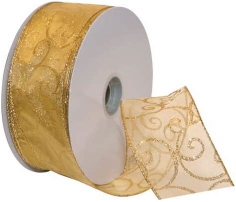 Amazon Ribbli Swirl Glitter Wired Ribbon Ivory Organza Sheer