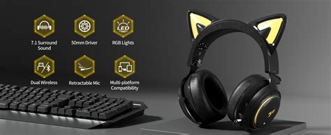 SOMIC GS510Pro Black Cat Ear Gaming Headset Wireless Bluetooth 2 4GHz