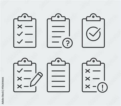 Checklist On The Clipboard Clipboard Symbol Set Checkmarks And Refuse Line Icons Document