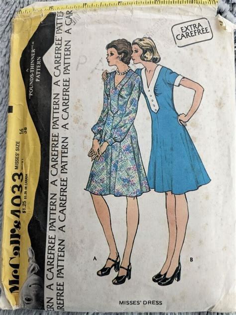 Complete 16b38 Vintage 1970s Sewing Pattern Mccalls 4033 Placket Front Dress Ebay