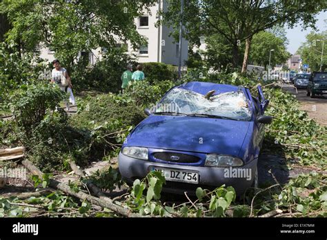 Mülheim an der Ruhr Germany 10 June 2014 Storm Ela A car destroyed