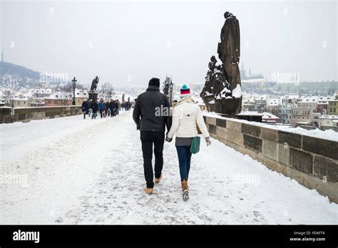 Charles bridge in winter, Prague, Czech republic, Europe Stock Photo ...