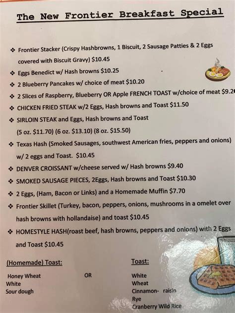Menu At The New Frontier Restaurant Turtle Lake