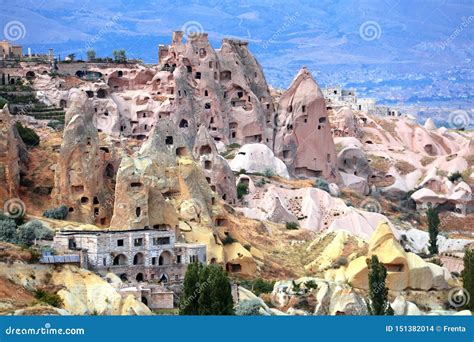 Carved Houses in Rock, Pigeon Valley, Uchisar, Cappadocia, Turkey Stock ...