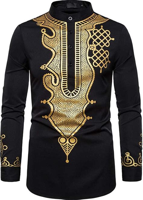 Janjunsi Men Muslim Arab Islamic Bronzing Kaftan African Dashiki Print