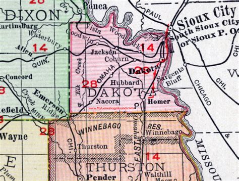 Dakota County, Nebraska, map, 1912, Dakota City, Jackson, South Sioux City, Homer, Hubbard ...