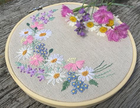 Custom Name Wreath Embroidery Hoop Art Hand Stitched Etsy Name Embroidery Embroidery