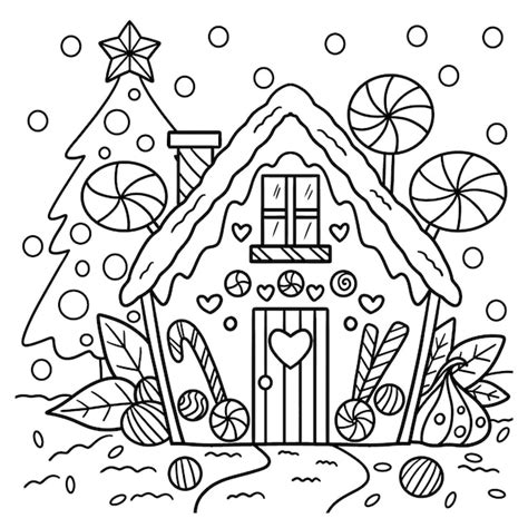 Premium Vector | Christmas gingerbread house coloring page