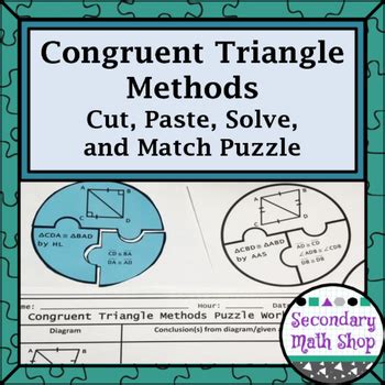 Congruent Triangles SSS SAS ASA AAS HL Cut Paste Solve Match