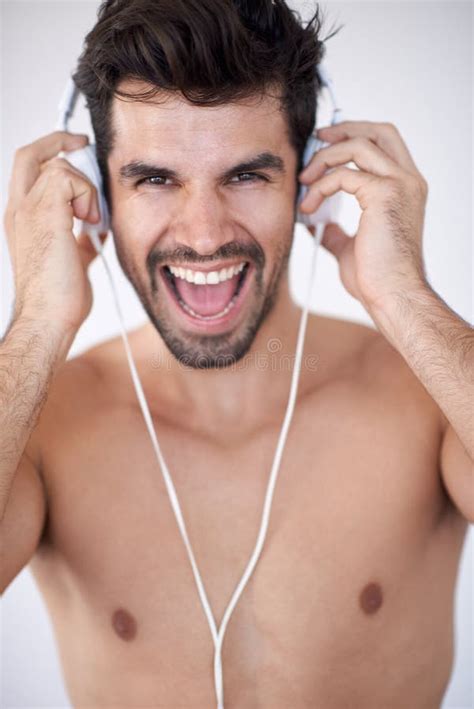 Handsome Young Man Listening Music On Headphones Stock Image Image Of