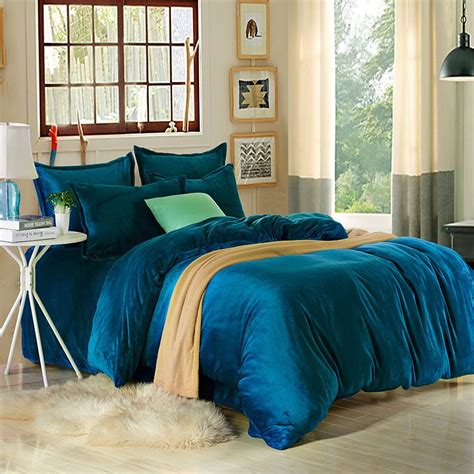 Peacock Blue Flannel Bedding Winter Bedding