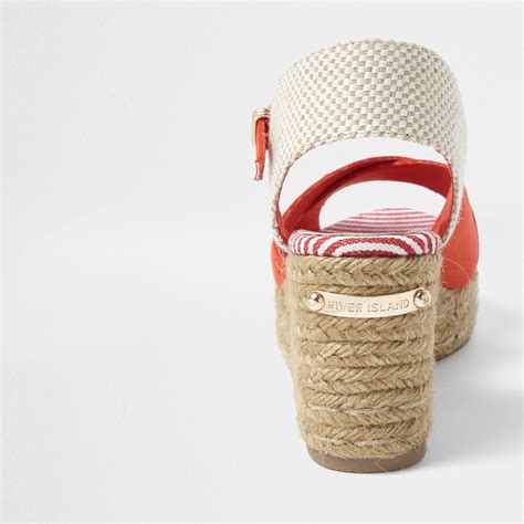 Lyst River Island Red Cross Strap Espadrille Wedge Sandals In Red