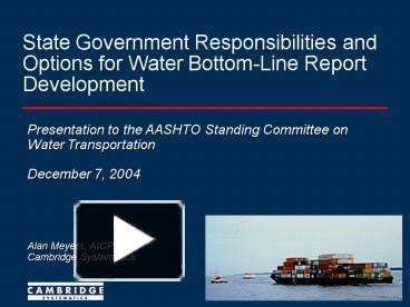 PPT Presentation To The AASHTO Standing Committee On Water