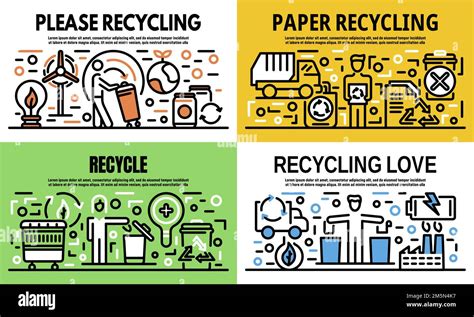 Recycling Banner Set Outline Set Of Recycling Vector Banner For Web