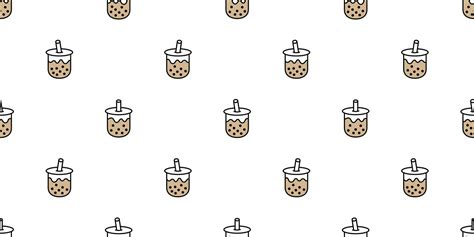 Boba tea seamless pattern vector bubble milk tea scarf isolated repeat ...